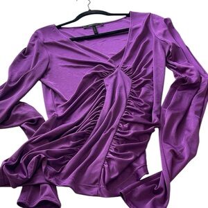 BCBGMaxAzria Purple Ruched Blouse with Long Sleeves